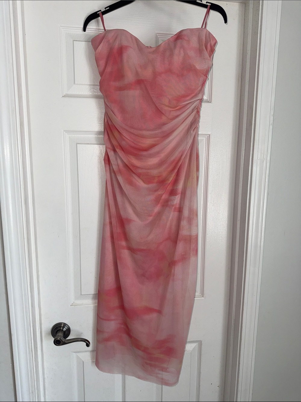 Ruched Watercolor Pink Midi Dress